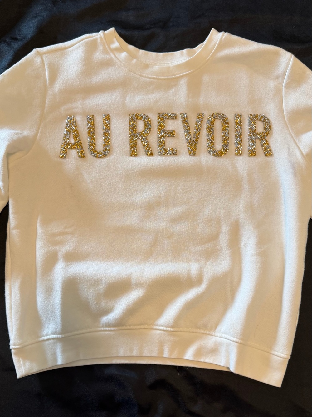 H&M White Sweatshirt with Gold Sparkle 'AU REVOIR'